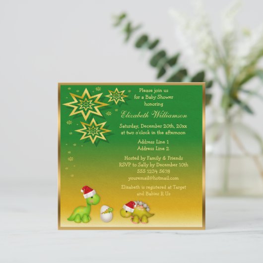 新たに孵化したベビーディノフェスティバルベビーシャワー 招待状 (スタンド正面)