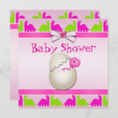 新たに孵化した恐竜の赤ちゃん女の子の赤ちゃんシャワー 招待状 (正面/裏面)