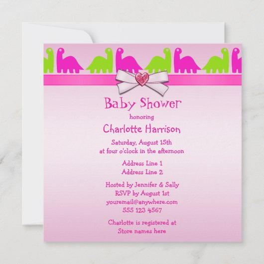 新たに孵化した恐竜の赤ちゃん女の子の赤ちゃんシャワー 招待状 (裏面)