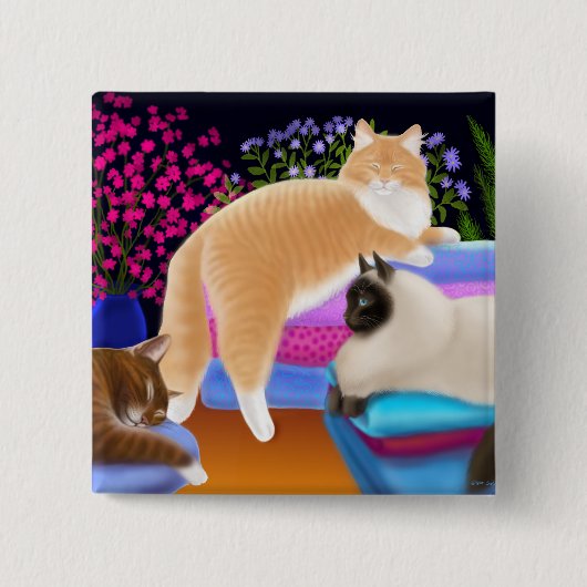 新たに折られた洗濯Pinの猫 缶バッジ (正面)