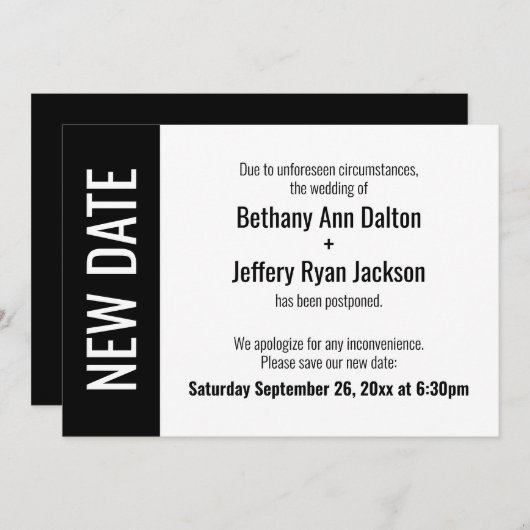 新はっきりした日、延期結婚発表 招待状 (正面/裏面)