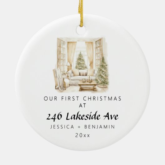 新エレガントしい家族の初めてのクリスマス セラミックオーナメント (裏面)