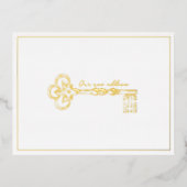 新エレガント住所ヴィンテージ鍵のお知らせ 箔招待状ポストカード (正面)