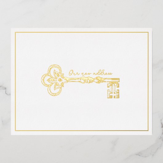 新エレガント住所ヴィンテージ鍵のお知らせ 箔招待状ポストカード (正面)