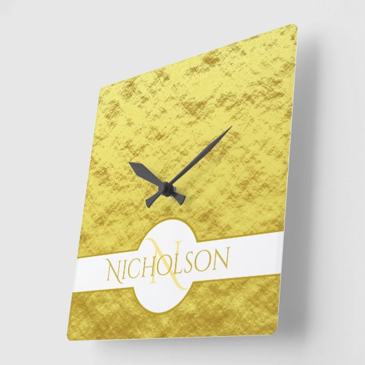 新エレガント刻モノグラム名前をカスタムする金ゴールドテクスチャ スクエア壁時計 (傾斜)