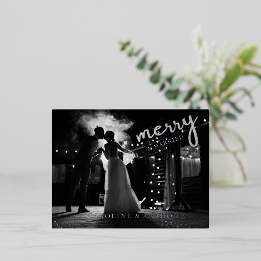 新エレガント婚の写真とメリークリ結婚したスマス 箔シーズンポストカード (立ち正面)