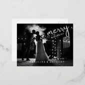 新エレガント婚の写真とメリークリ結婚したスマス 箔シーズンポストカード (正面/裏面)