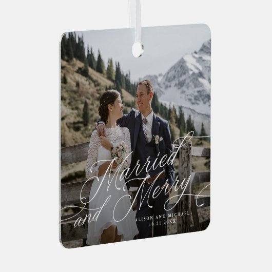 新エレガント婚の写真と結婚した金メリー属または メタルオーナメント (正面右)