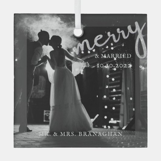 新エレガント婚の写真メリーと結婚した ガラスオーナメント (正面)