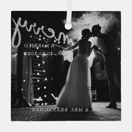 新エレガント婚の写真メリーと結婚した ガラスオーナメント (裏面)