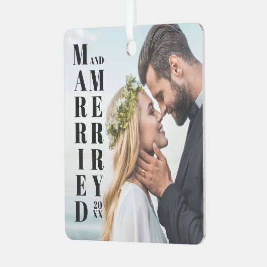 新エレガント婚の写真メリー結婚したクリスマス メタルオーナメント (正面左)