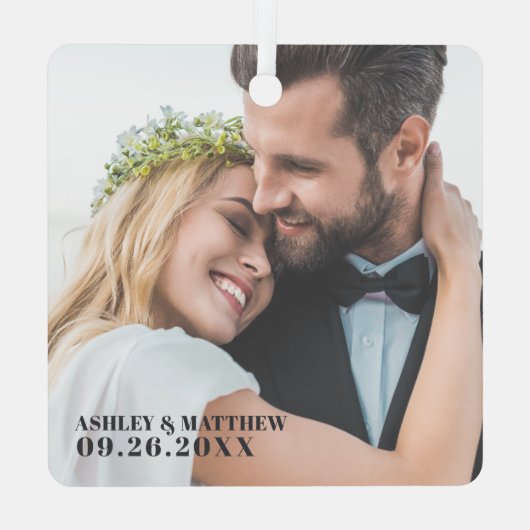 新エレガント婚の写真メリー結婚したクリスマス メタルオーナメント (裏面)