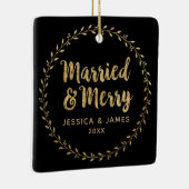 新エレガント婚の写真結婚したとメリー セラミックオーナメント (右)