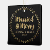 新エレガント婚の写真結婚したとメリー セラミックオーナメント (左)