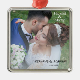 新エレガント婚の写真結婚したとメリー メタルオーナメント