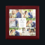 新エレガント婚の結婚したカップル写真コラージュ ギフトボックス<br><div class="desc">この美しい新しいカップルの記念ギフトボックス結婚は、白い背景にカップルの名前、場所、日付と結婚したの6つの写真の上品なレイアウトを特徴とする。妻や夫が永遠に大切にしてくれる素敵な記念写真ギフト。</div>