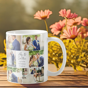 新エレガント婚の結婚したカップル写真コラージュ コーヒーマグカップ