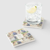 新エレガント婚の結婚したカップル写真コラージュ ストーンコースター (横)