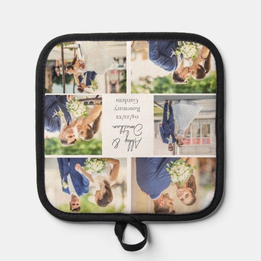 新エレガント婚の結婚したカップル写真コラージュ 鍋敷き (正面)