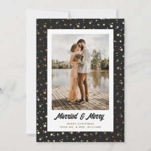 新エレガント婚フォトクリスマスブラック金ゴールド シーズンカード