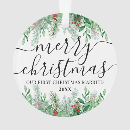 新エレガント婚フォト初めてのクリスマス結婚した オーナメント (裏面)