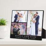 新エレガント婚3 Photo Collage Black結婚's フォトプラーク<br><div class="desc">新しく作られたエレガント記念品の黒いプラーク祝シンプルは、あなたの特別な日の3つの写真コラージュを搭載し結婚て、クラシックのホワイトセリフタイポグラフィの"Mercy Ever After"と、あなたの名前とホワイトセリフレタリングの日付結婚とモダンは、白い。</div>