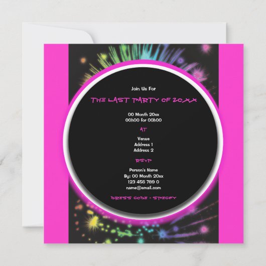 新エレガント年の祝賀会ホットピンクブラック 招待状 (裏面)