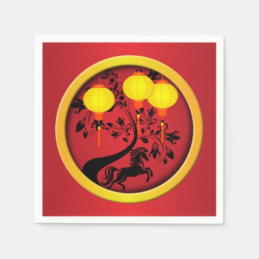 新エレガント年の馬中国の金ゴールド灯ろう スタンダードカクテルナプキン (正面)