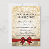 新エレガント年イブ金ゴールド《写真》ぼけ味ライトレッドボウ 招待状 (正面)