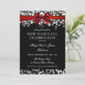 新エレガント年イブ銀きらめくライトボウ 招待状 (スタンド正面)