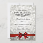 新エレガント年イブ銀《写真》ぼけ味ライトレッドボウ 招待状 (正面)