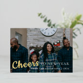 新エレガント年ミニマル応援家族の写真 箔シーズンカード (立ち正面)