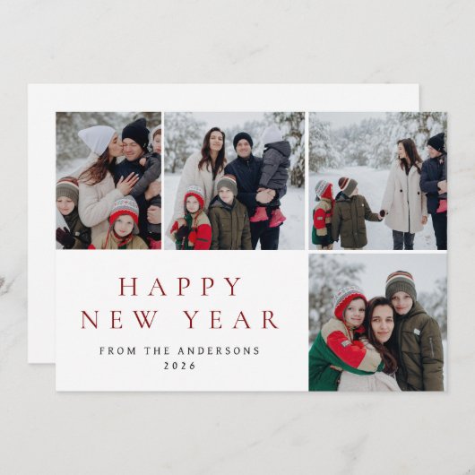 新エレガント年ミニマル応援家族4写真 シーズンカード (正面/裏面)