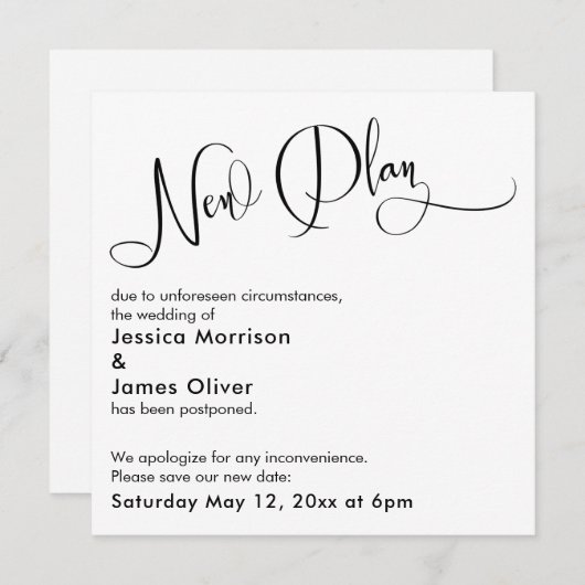 「新エレガント案」が延期結婚カード 招待状 (正面/裏面)