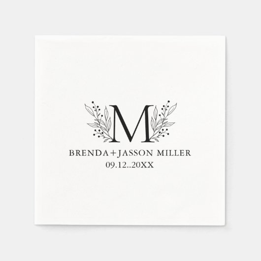 新エレガント生の黒モノグラム スタンダードカクテルナプキン (正面)