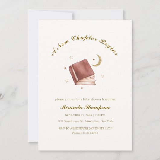 新エレガント章スタート月の星ベイビーシャワー 招待状 (正面)