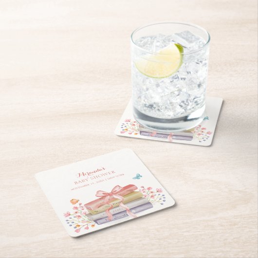 新エレガント章フローラボウブック赤ちゃんシャワー スクエアペーパーコースター (インサイチュ)