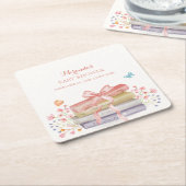 新エレガント章フローラボウブック赤ちゃんシャワー スクエアペーパーコースター (アングル)