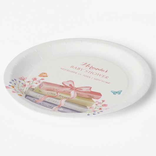 新エレガント章フローラボウブック赤ちゃんシャワー ペーパープレート (アングル)