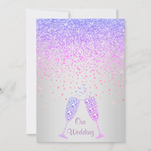 新エレガント結晶ダイヤ結婚モンド薄紫紫 招待状 (正面)