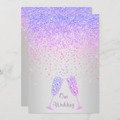新エレガント結晶ダイヤ結婚モンド薄紫紫 招待状 (正面/裏面)