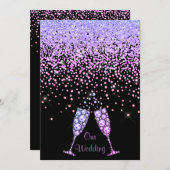 新エレガント結晶ダイヤ結婚モンド薄紫紫 招待状 (正面/裏面)