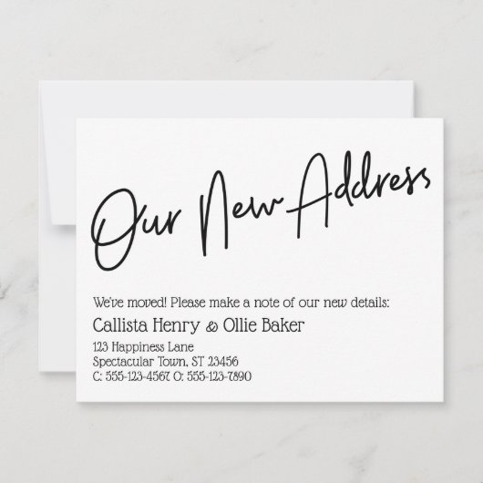 新カジュアルしい住所白黒のお知らせ ノートカード (正面)