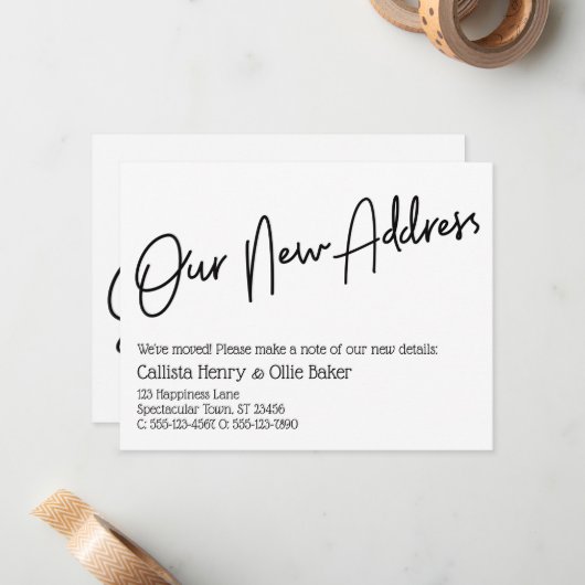 新カジュアルしい住所白黒のお知らせ ノートカード (正面/裏面インサイチュ)