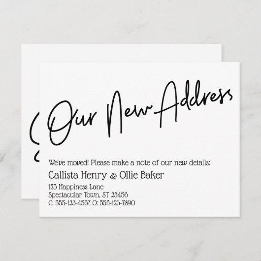 新カジュアルしい住所白黒のお知らせ ノートカード (正面/裏面)