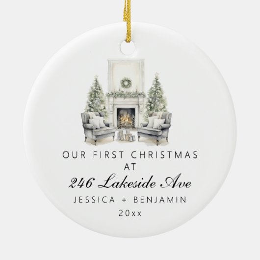 新カスタムしいホームファミリーの初めてのクリスマス セラミックオーナメント (裏面)