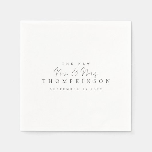 新シンプルしいMrとMrsの名前の日付スクリプト スタンダードカクテルナプキン (正面)