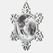 新シンプル婚の写真のクリエレガントスマス スノーフレークピューターオーナメント (右)