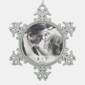 新シンプル婚の写真のクリエレガントスマス スノーフレークピューターオーナメント (正面)