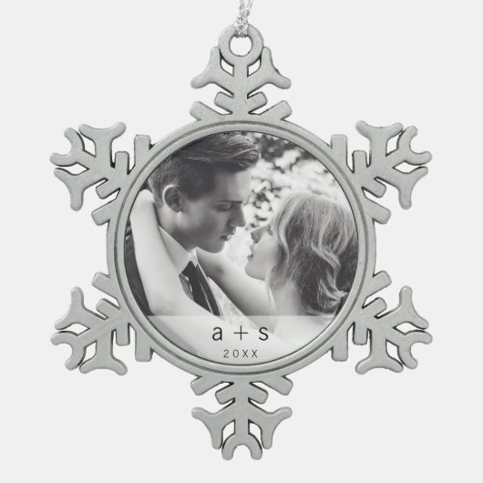 新シンプル婚の写真のクリエレガントスマス スノーフレークピューターオーナメント (正面)